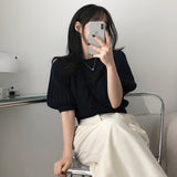 ニードツイストパフショートスリーブクロップドニットウェア