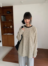 [unisex] Kemppa Stripe Over Round Long Sleeve Tee