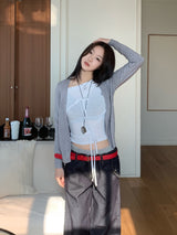 Pastel Single Basic V-neck Long Sleeve Knit Cardigan