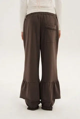 Frill sweat pants - deep brown