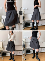flare pintuck midi skirt