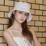 Flower Eyelet Bucket Hat (White-White)