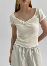 [MADE] Bellini Shirring V-Neck Short Sleeve Tee
