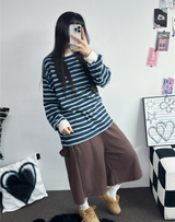 STRIPE OVER BOXY BOYFRIEND LONG SLEEVE T SHIRT ❤💚🩵🧸4COLOR
