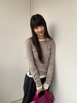 Kanit Diagonal Button Round Long Sleeve Tee