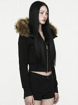 25FW★ [ EEUN MADE ] ツリーホットフィックス ダブルファーフード ジップアップ