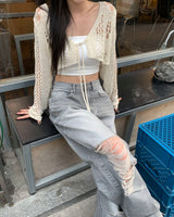 Grey damage wide pants