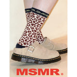 Leopard Crew Socks Beige