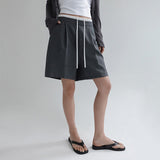 [Torinne] Elasticated Pintuck Sagging Half Slacks - 2 Colors