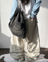 Low Button Pig Light Belted Wide Long Pants 3 Colors 