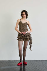 LEOPARD FRILL SLEEVELESS TOP / BROWN