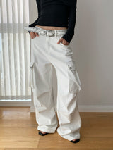 white overall pocket wide casual pants