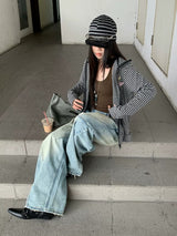Curved Braided Wide Denim Pants