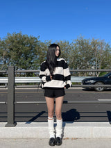 [UNISEX] Take Hachi Dangara Striped Collar Neck Long Sleeve Knit (5 colors)