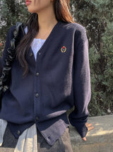 Clash waffle embroidery v-neck cardigan