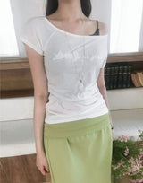 yours ❤ letter one shoulder top