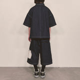 reverse terry pocket denim shortsleeve shirt_blue