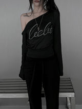 cubic lettering off shoulder T