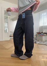 (UNISEX) NONFADE INDIGO WIDE DENIM (S-L)
