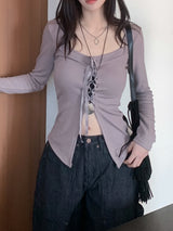 Holy Square Ribbon Corset Long Sleeve T-shirt