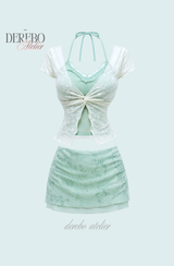 Rare mint layered lace short-sleeve top