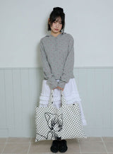 FLOWER WAFFLE BUTTON HOODIE - GRAY