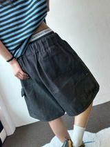 Deep Double Knee Non-Faded Raw Denim Rivet Mini Bermuda  2 Colors 