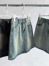 multi-wash midi denim skirt