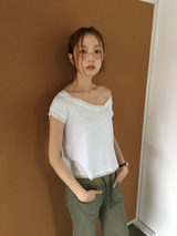 Las Lace Off-shoulder T-shirt (3color)