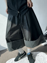 Check Roll-Up Detail Raw Denim Bermuda Shorts 2color