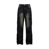 Semi Flare Washed Denim Pants_Black