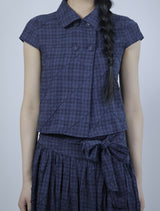 Cozy Check Shirt Blouse -Navy