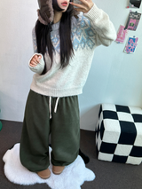 TEDDY FLEECE🤎🐻 S-L🧸3SIZE LONG WIDE HEATER PANTS 🤎💙💚3COLOR