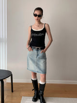 multi-wash midi denim skirt