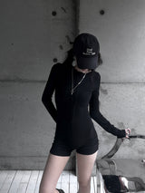 button deep v jumpsuit