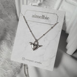 [チョ・ユリ, チュウ Necklace] エンジェリックハートロックレイヤードネックレス - Silver Color