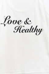 Love & Healthy ロゴノースリーブトップ White