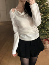 ホルターネックリボンストラップオフショルダーニット (3color)