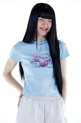 ビンテージグロッシーFakiiiロゴTシャツ_ベイビーブルー