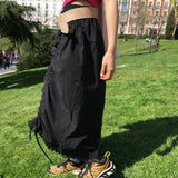 Palace Nylon Shirred Pleated Long Skirt with Lace Hem (2 Colors)