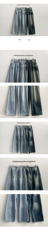 [Summer long pants!] Dabber vintage washed wide denim pants