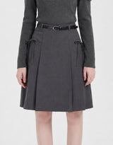 Ribbon Pleates A-Line Midi Skirt Charcoal