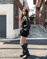 Saint High-Neck Unbalanced Leather Jacket