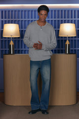 CABLE HENRY NECK KNIT MELANGE GRAY
