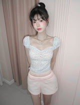 [MADE] Coquette Lace Shirred Fold-Over Shorts