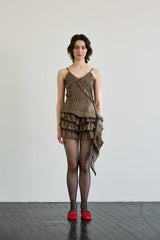 LEOPARD FRILL SLEEVELESS TOP / BROWN
