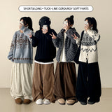 Mob waistband incision corduroy wide pants