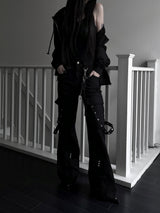 unique strap cargo bootcut pants