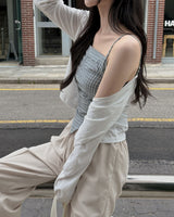 Deca cardigan & checkered sleeveless set