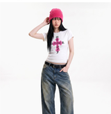 ストレッチ コットン スリム ショートスリーブ Tシャツ クロス ホワイト